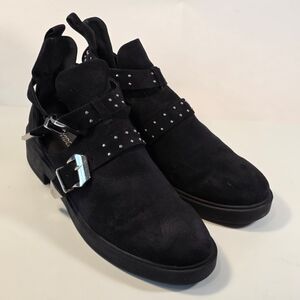 H&M Divided  Women’s 8 Ankle Leather Cut Out Black Leather Boots Beeded Buckle